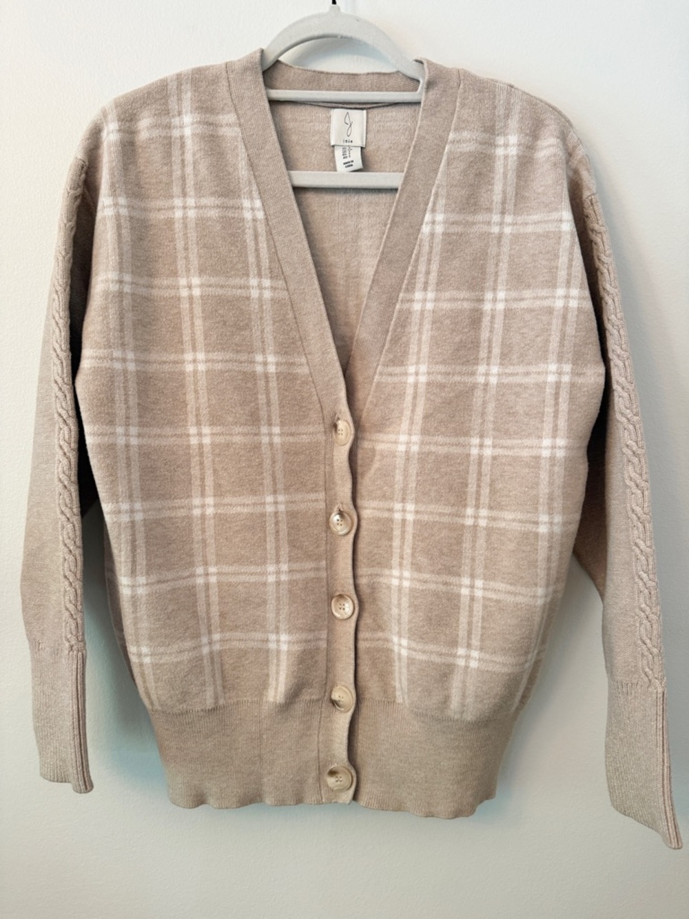 Joie Plaid Button Front Cardigan Neutral Tan Cream Size Small